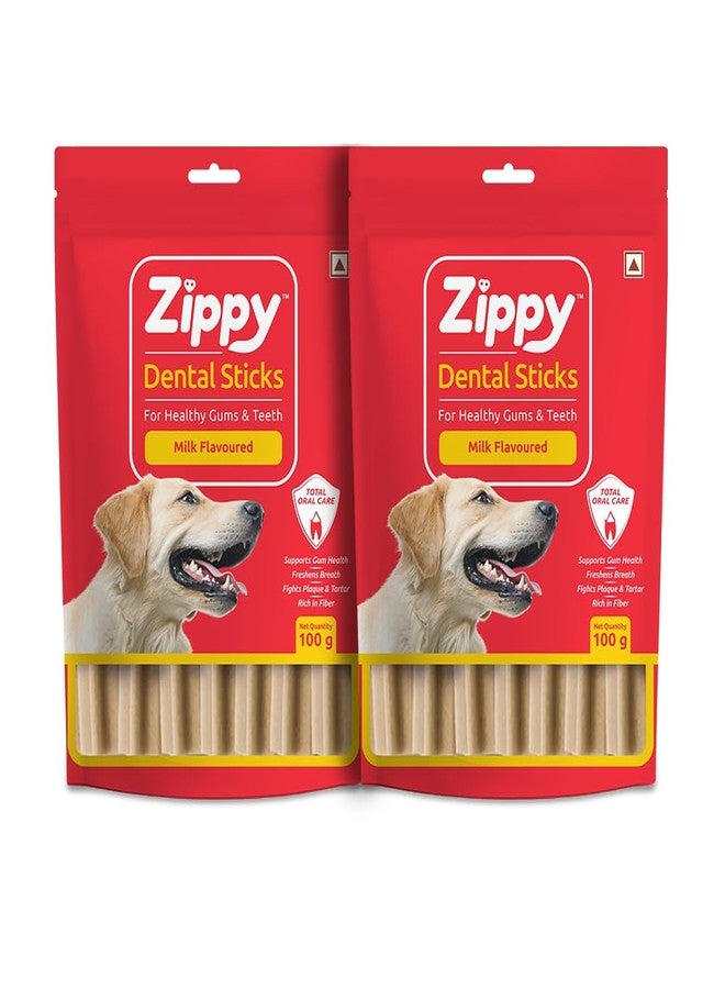 Zippy Milky Dental Stick for Dogs - 2x100 gm, Oral Hygiene Dental Care Treats for Dogs, Chew Sticks for Puppies - Image 1